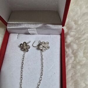 Elegant Silver Flower Chain Earrings